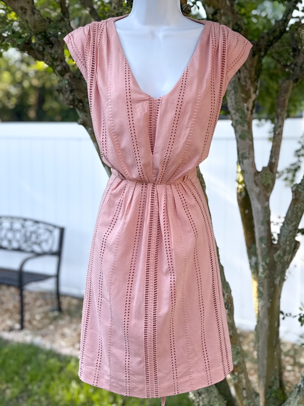 J.Crew NWT Size 2 Blush Pink Eyelet Tie Waist Mini Dress Cap Sleeve Cotton